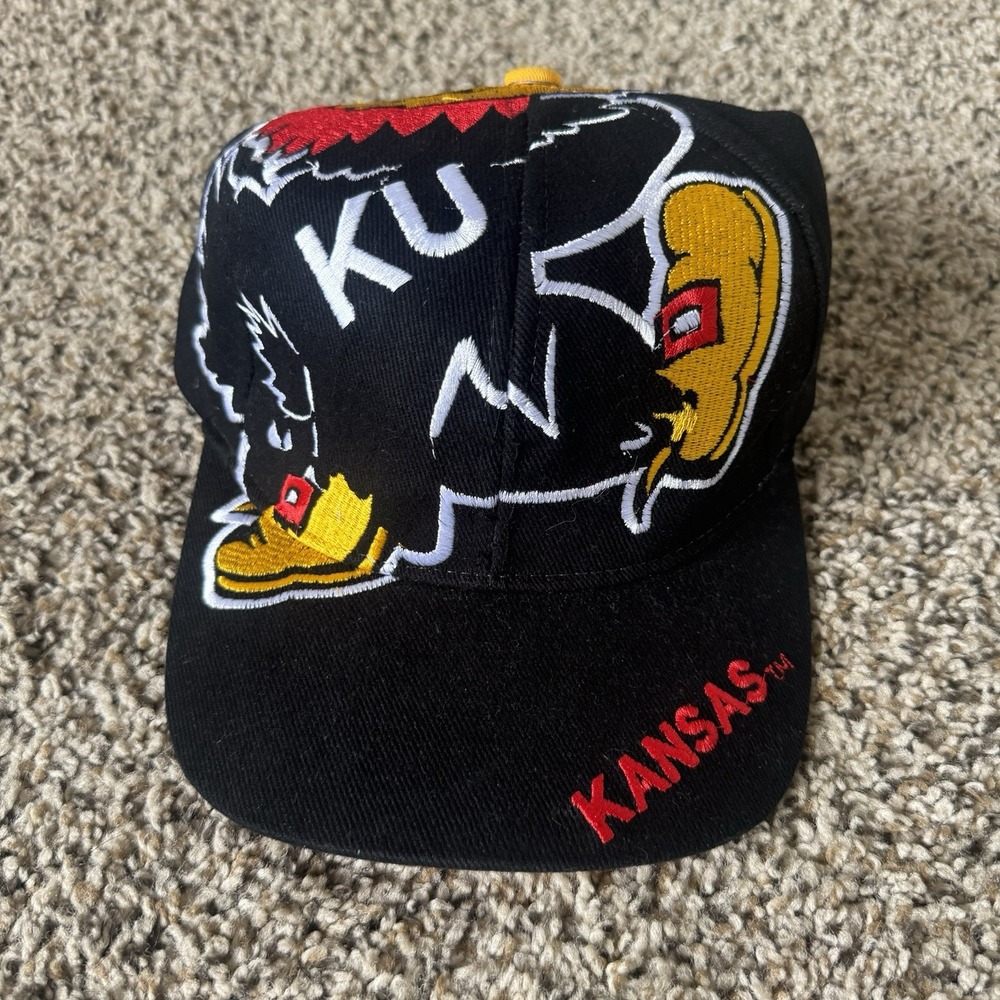VINTAGE Kansas Jayhawks KU Hat Cap Snapback Big Logo The Game Mens 90s EUC Rare